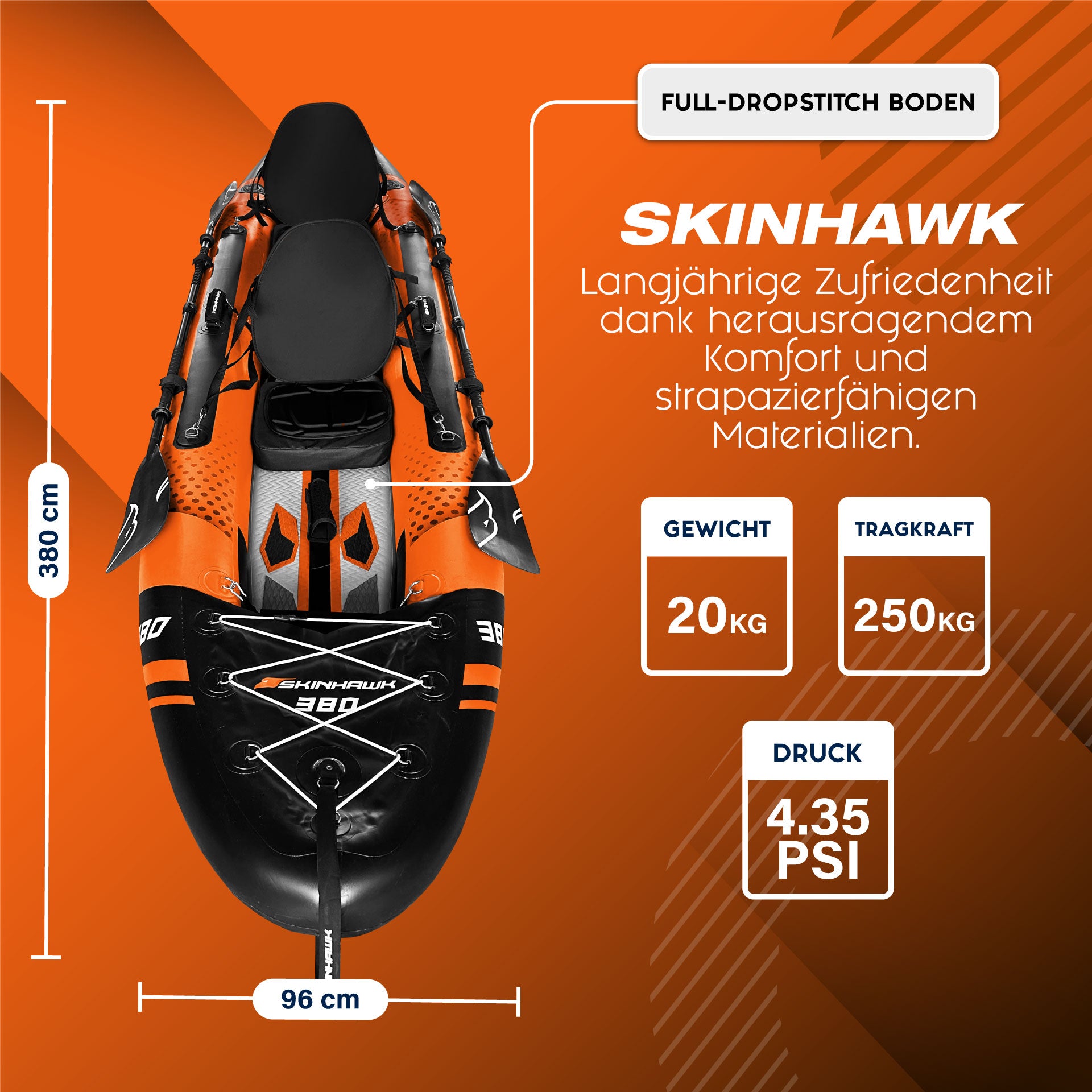 SKINHAWK EXCLUSIEF TWEEZITS KAJAK 380 CM × 96 CM ORANJE