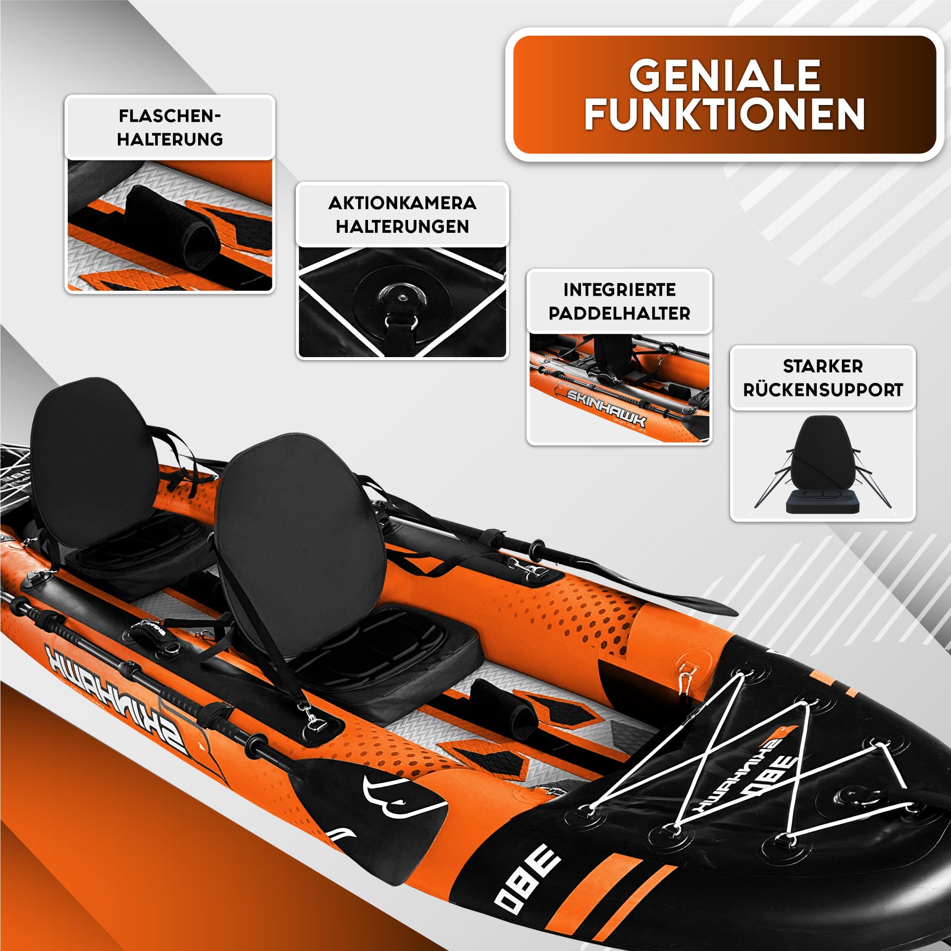 SKINHAWK EXCLUSIEF TWEEZITS KAJAK 380 CM × 96 CM ORANJE