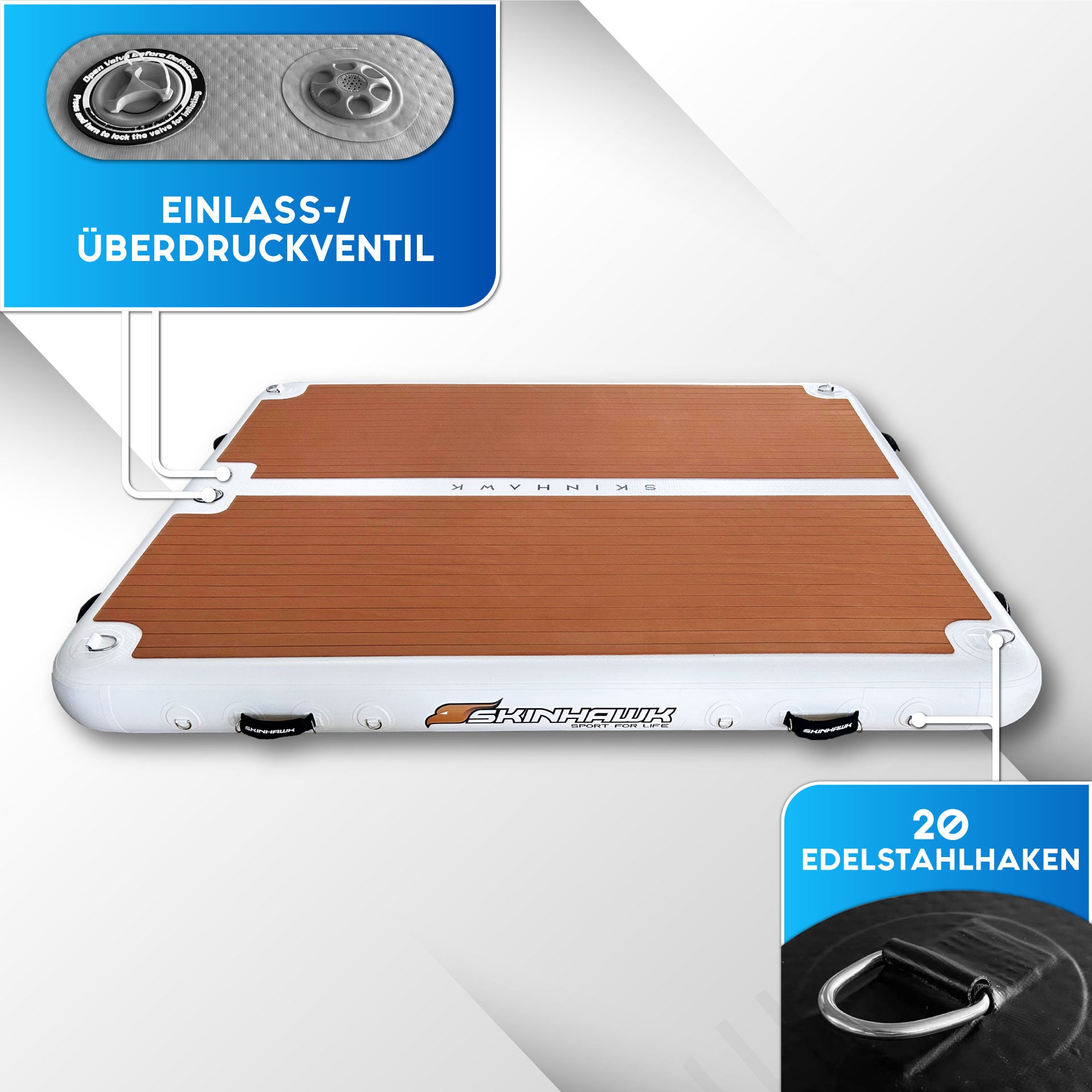 SKINHAWK BADEPLATTFORM AUFBLASBAR 250CM X 160CM X 20CM BELASTBARKEIT 410KG