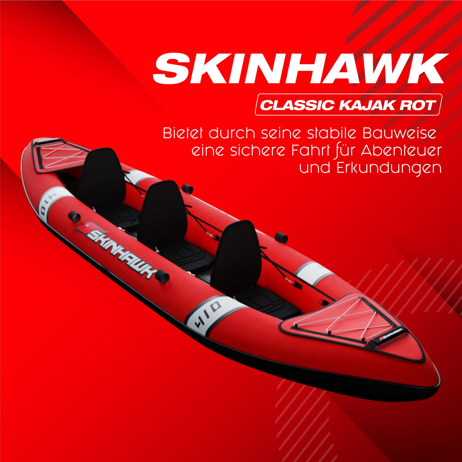 SKINHAWK Classic Kayak Rosso Canoa gonfiabile 410 per 3 persone
