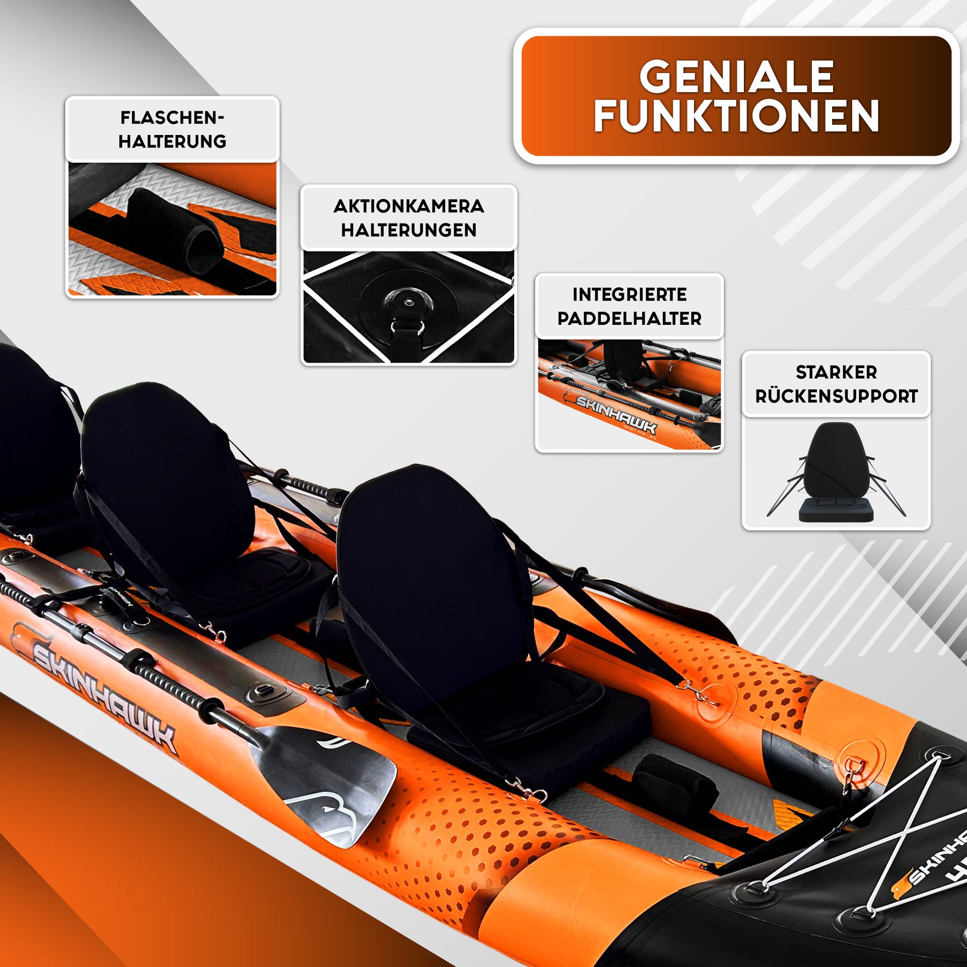 SKINHAWK EXCLUSIVE TRIPLE KAYAK 480CM X 96CM ORANGE