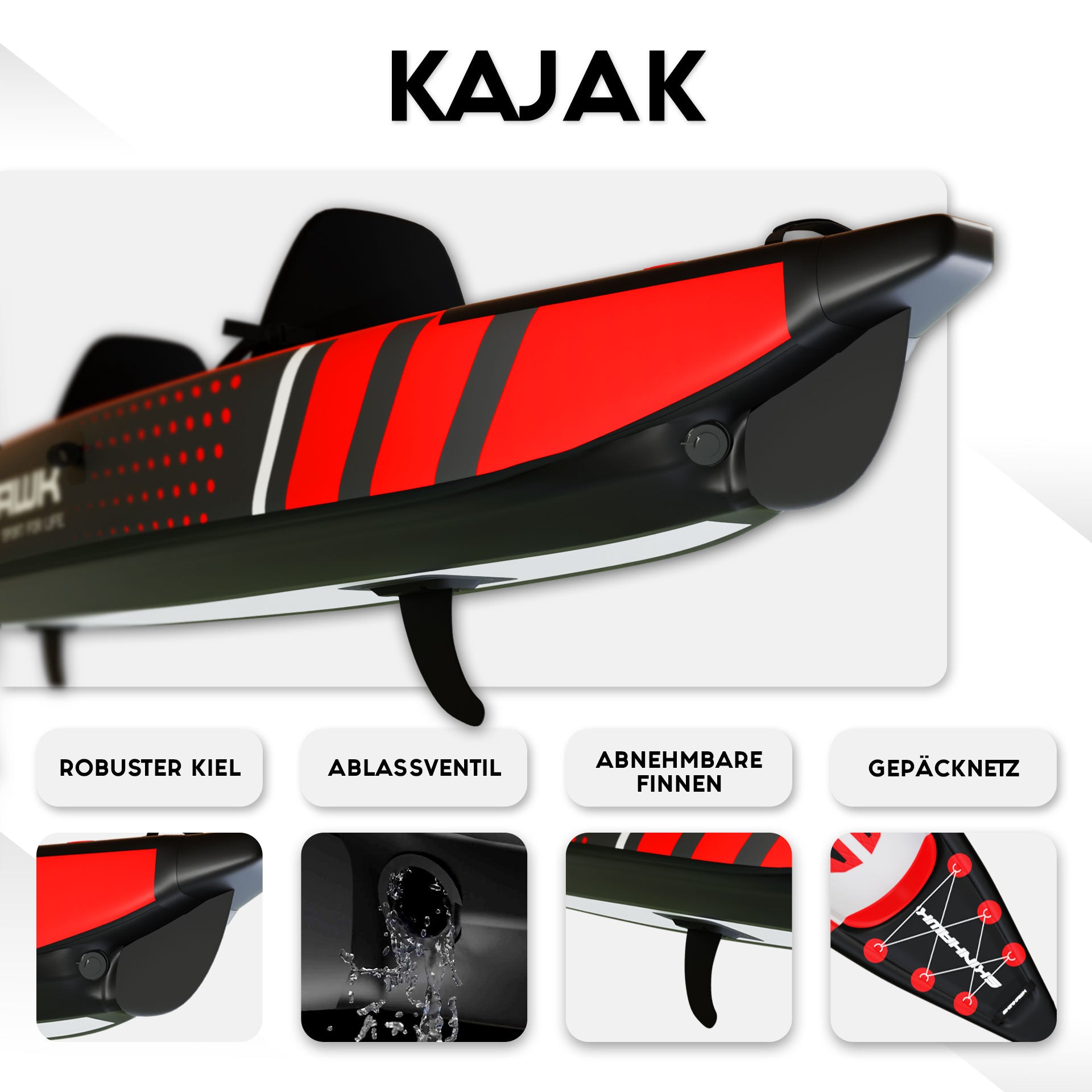 SKINHAWK opblaasbare kajak Premium Full Drop Stitch 385 cm x 85 cm ROOD