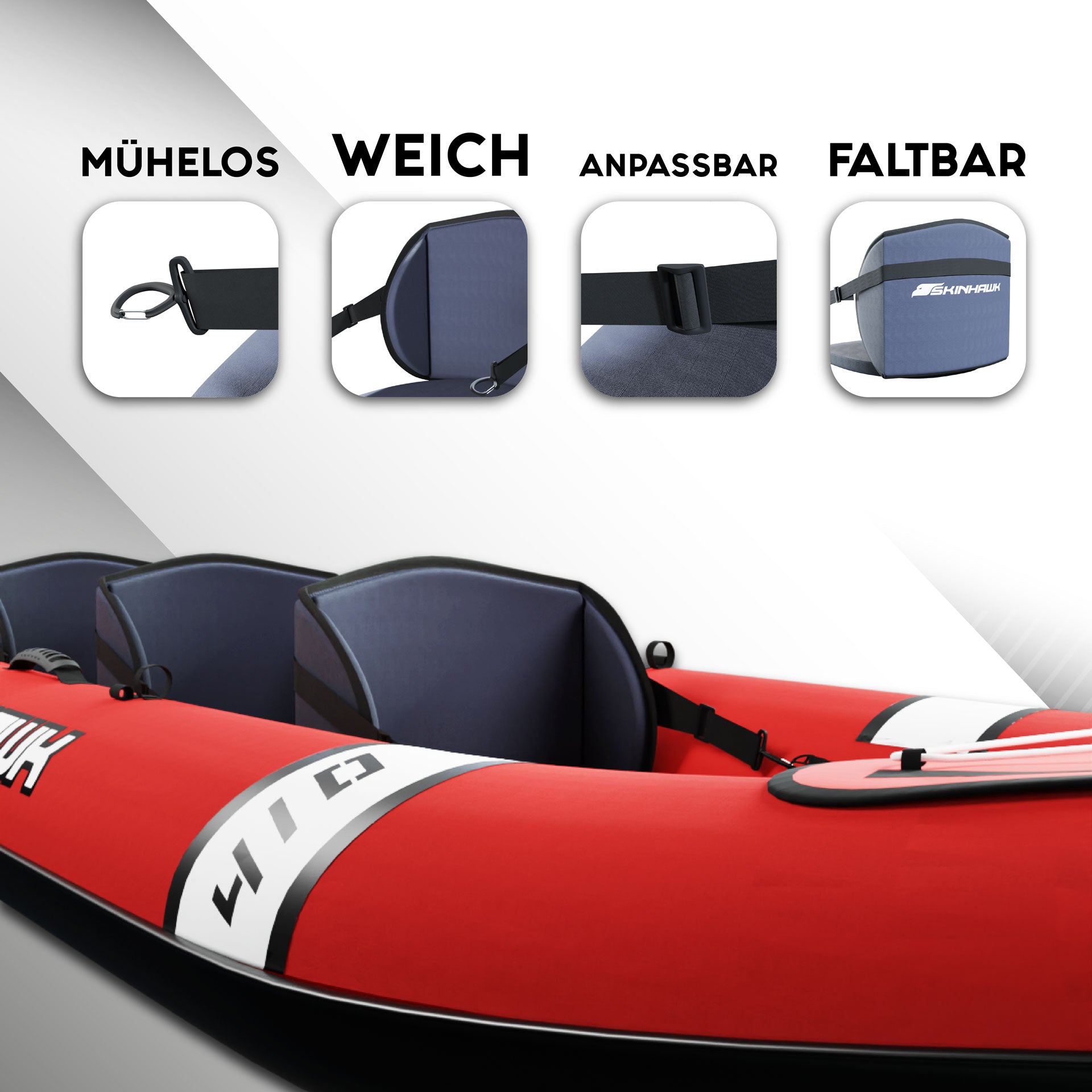 SKINHAWK Kajaksitz oder für Stand Up Paddle Board mit erhoehtem Sitzkissen