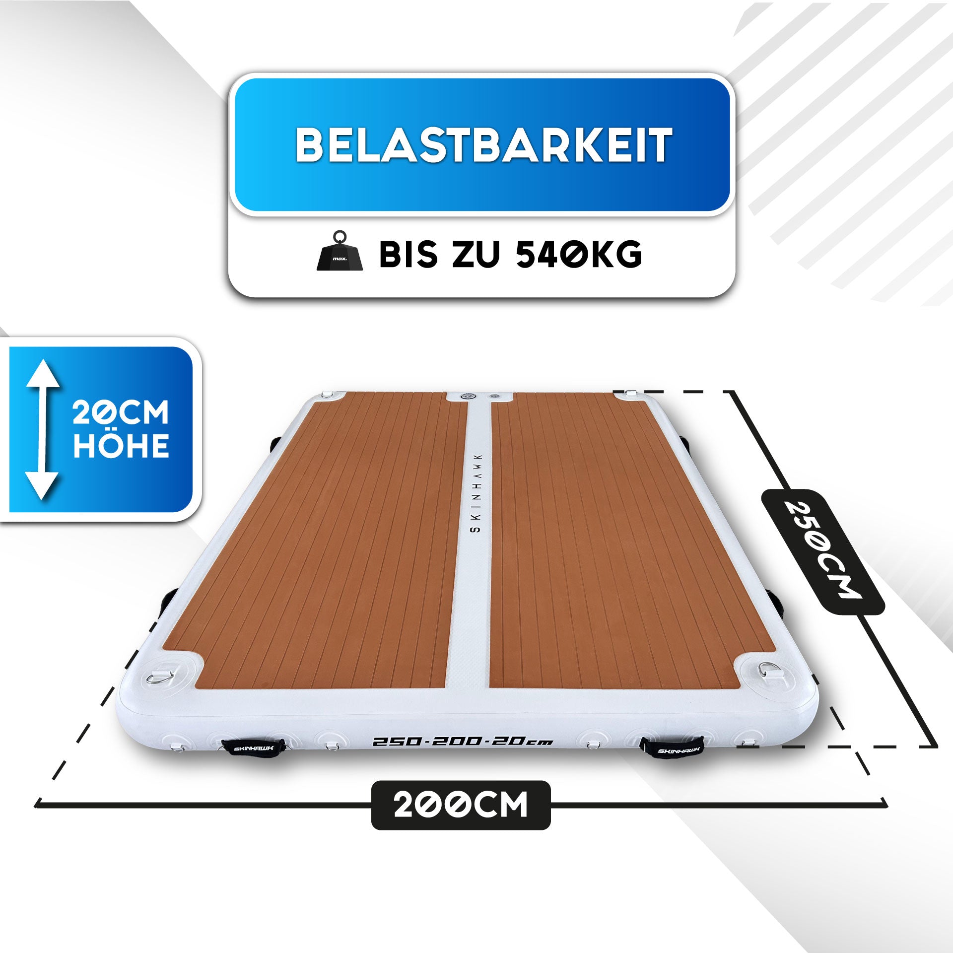 SKINHAWK piattaforma da bagno 250cm x 200cm x 20cm isola da bagno isola solare piattaforma da barca