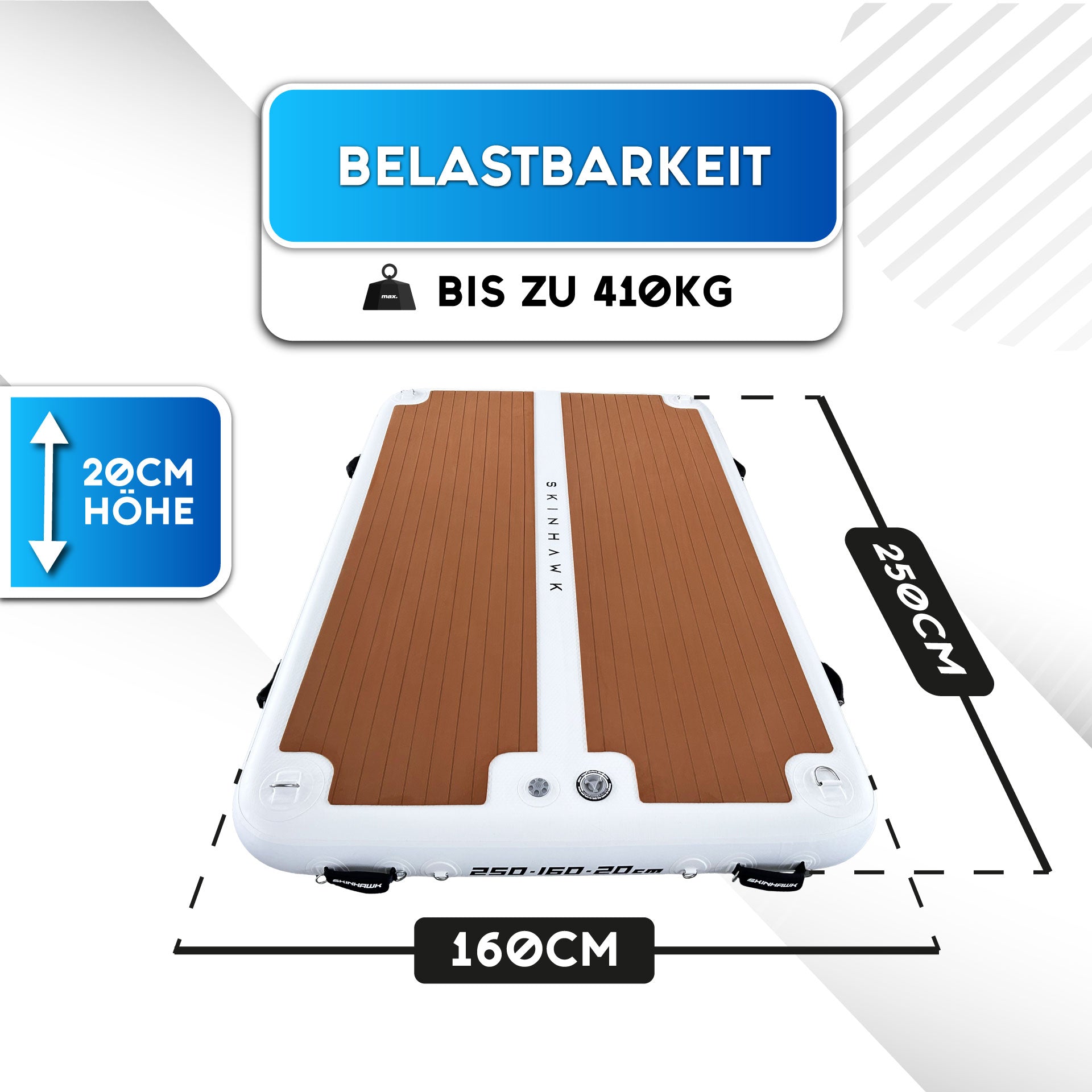 SKINHAWK BADEPLATTFORM AUFBLASBAR 250CM X 160CM X 20CM BELASTBARKEIT 410KG