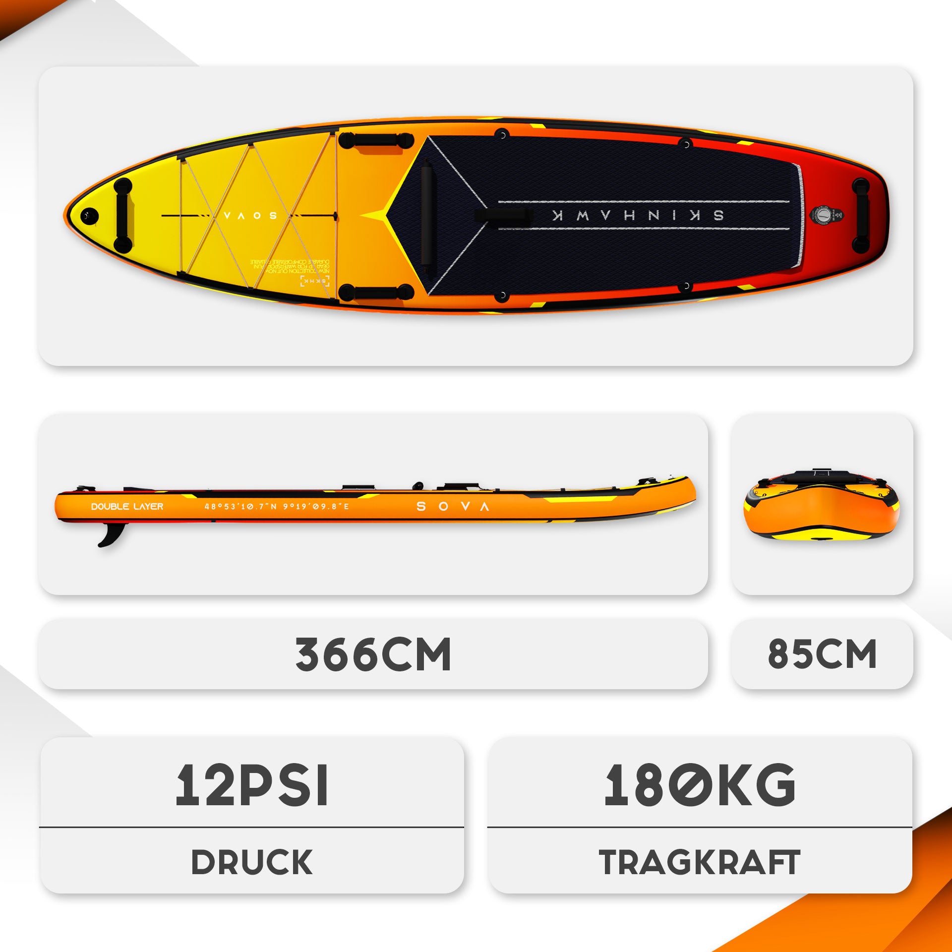 SKINHAWK SOVA12 SUP Board Oranje Set 366 x 85 x 15cm