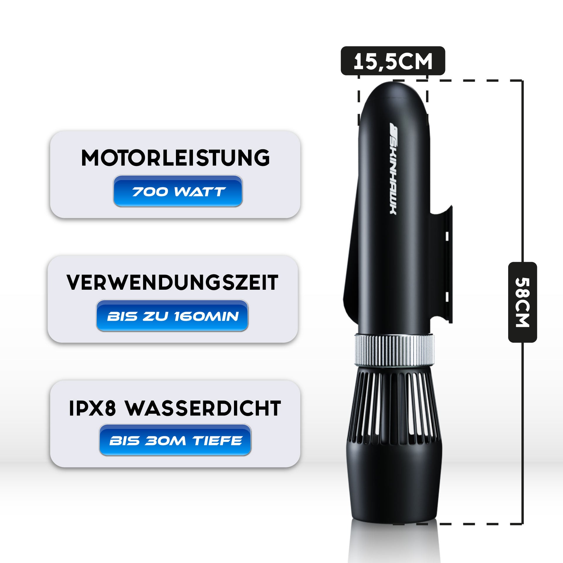 SKINHAWK SUP- (Stand-up-Paddle) und Kajak-Elektromotor 700W