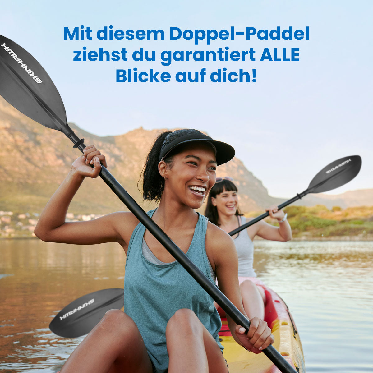 Pagaie double Skinhawk fibre de verre/carbone pour kayak 4 pièces