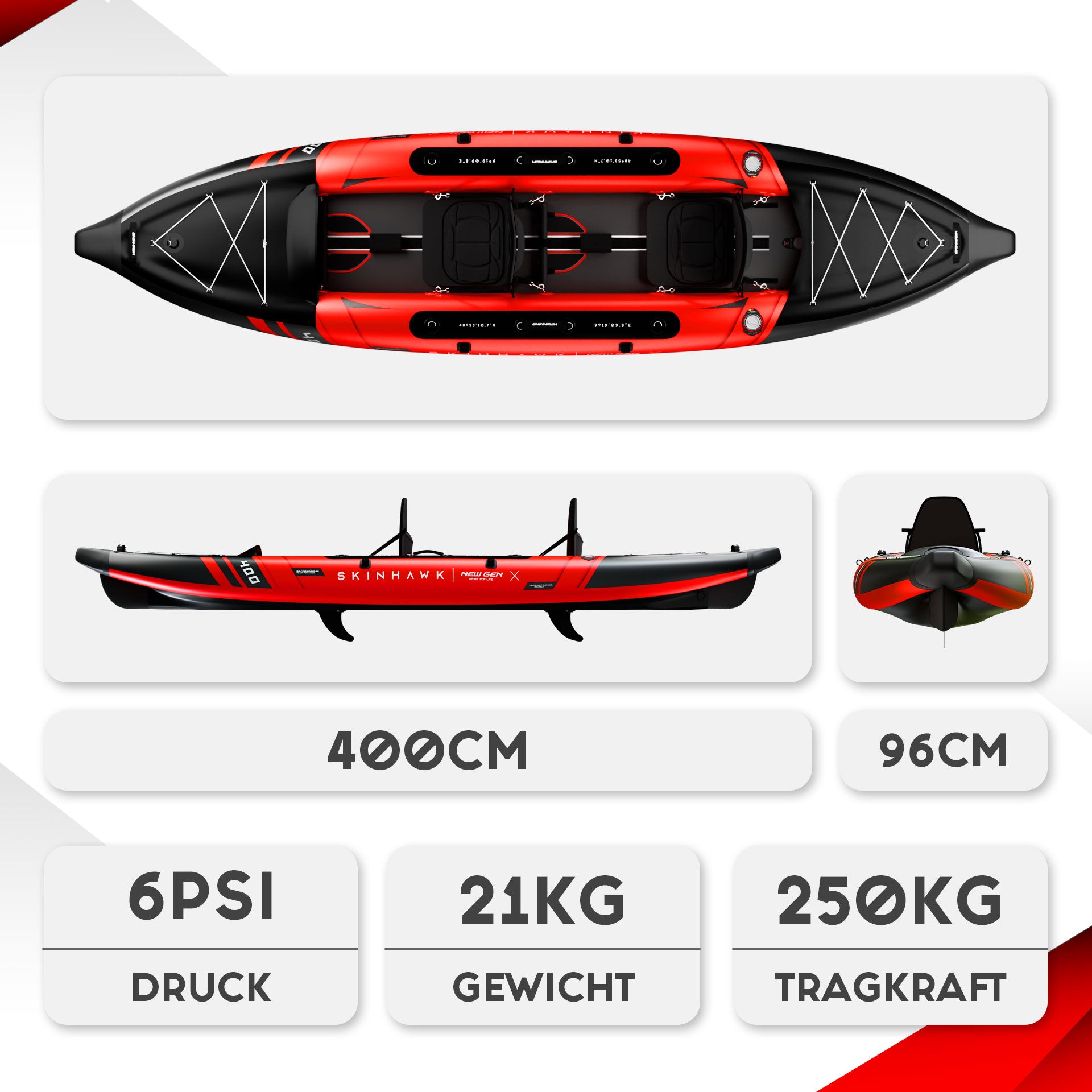 SKINHAWK PRESTIGE DEUX KAYAKS 400CM X 96CM ROUGE
