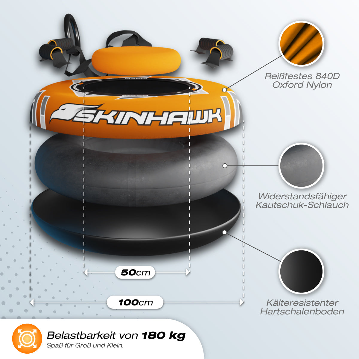 Skinhawk Snowtube für Erwachsene Ø100cm Orange