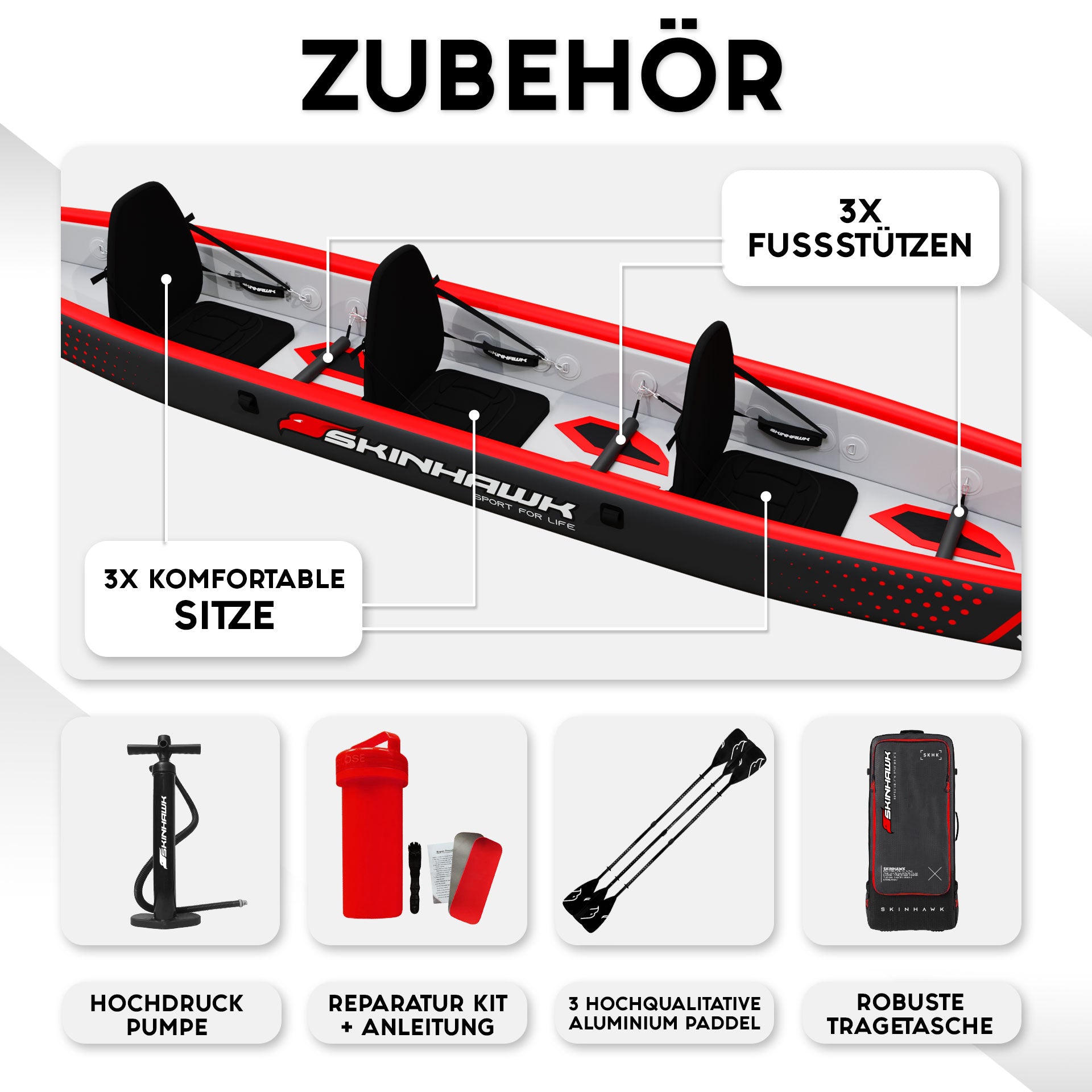 ACTIEARTIKEL!!! SKINHAWK 3-PERSOONS KAJAK PREMIUM FULL DROP STITCH 490CM X 85CM