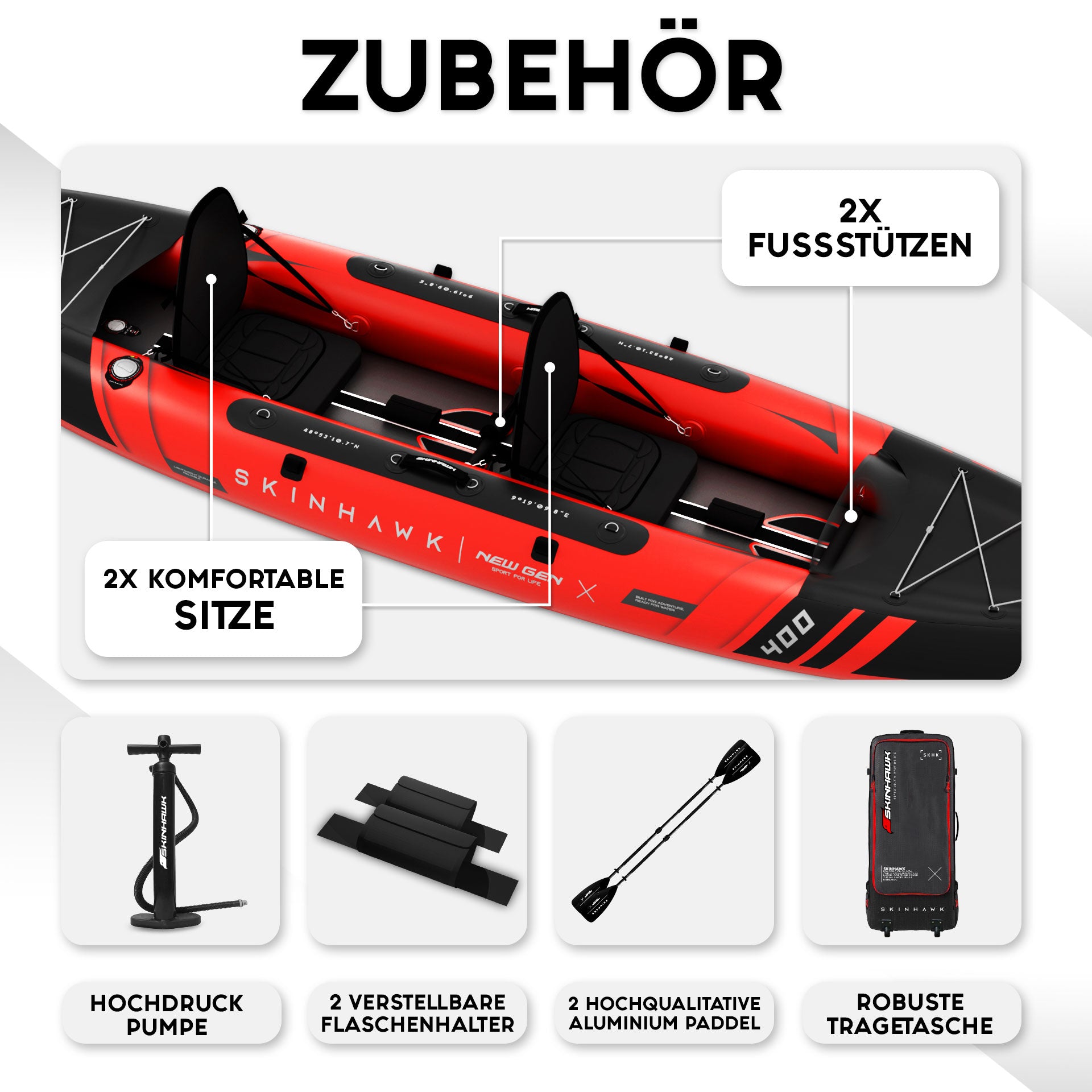 SKINHAWK PRESTIGE DEUX KAYAKS 400CM X 96CM ROUGE