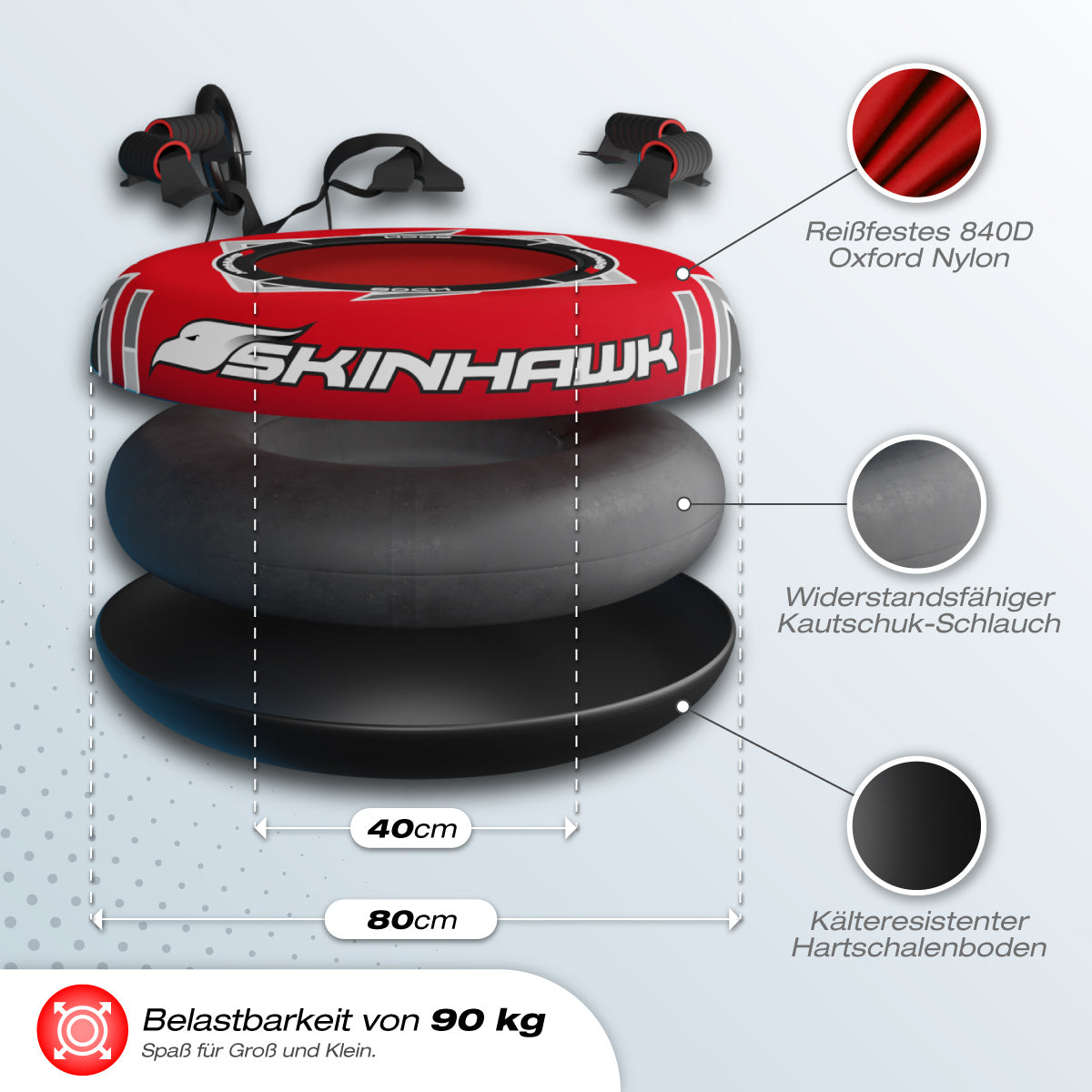 Neumático Skinhawk Profi Snowtube rojo Ø80cm para trineo Neumático para nieve